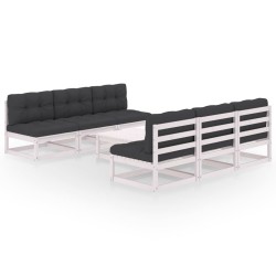 vidaXL Juego de muebles de jardín 7 pzas y cojines madera pino maciza