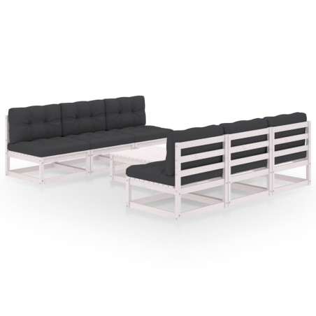 vidaXL Juego de muebles de jardín 7 pzas y cojines madera pino maciza