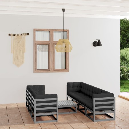 vidaXL Juego de muebles de jardín 8 pzas y cojines madera pino maciza