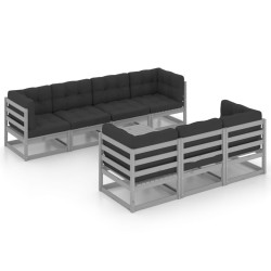 vidaXL Juego de muebles de jardín 8 pzas y cojines madera pino maciza