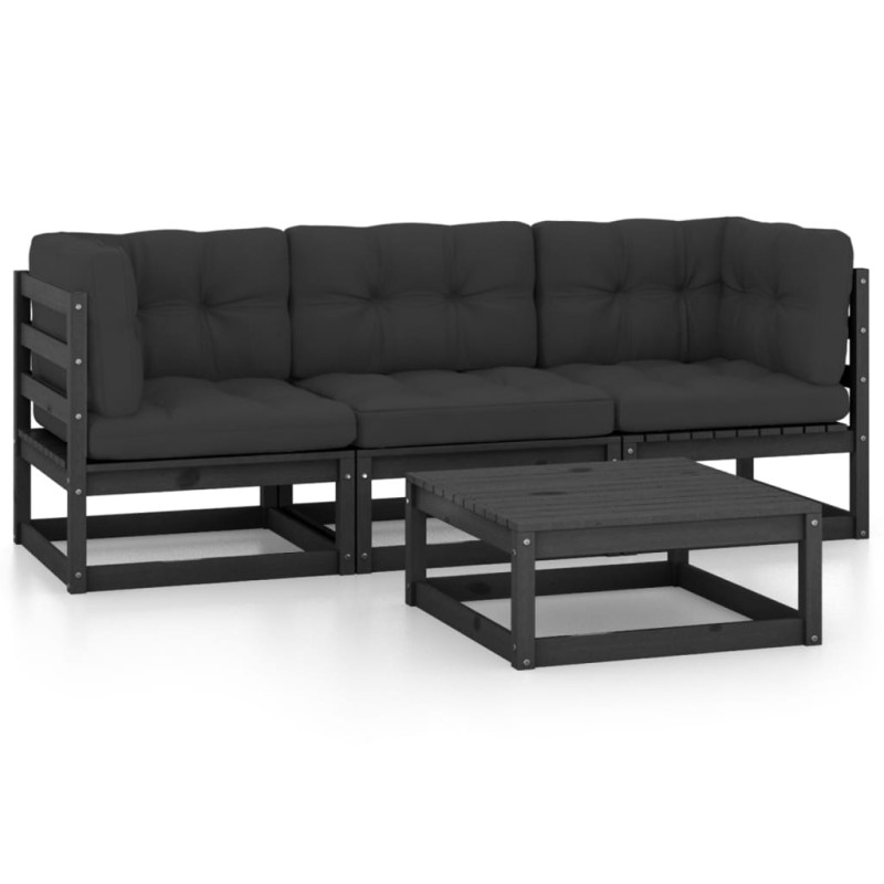 vidaXL Juego de muebles de jardín 4 pzas y cojines madera pino maciza vidaXL Juego de muebles de jardín 4 pzas y cojines madera pino maciza