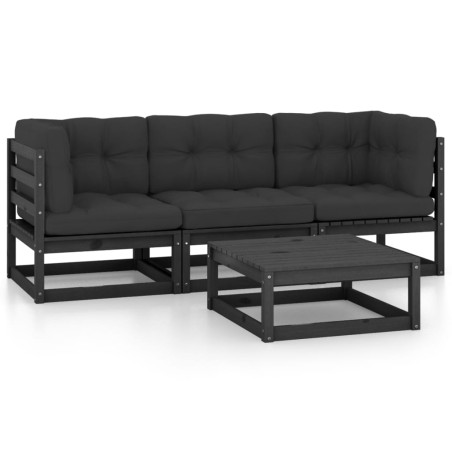 vidaXL Juego de muebles de jardín 4 pzas y cojines madera pino maciza