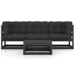 vidaXL Juego de muebles de jardín 4 pzas y cojines madera pino maciza