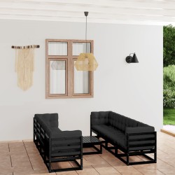 vidaXL Juego de muebles de jardín 9 pzas y cojines madera pino maciza