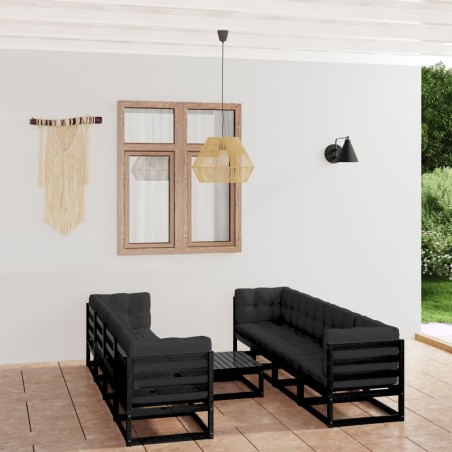 vidaXL Juego de muebles de jardín 9 pzas y cojines madera pino maciza