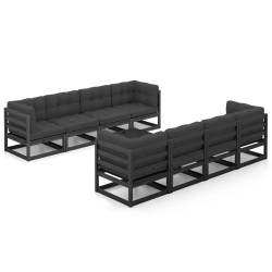 vidaXL Juego de muebles de jardín 9 pzas y cojines madera pino maciza