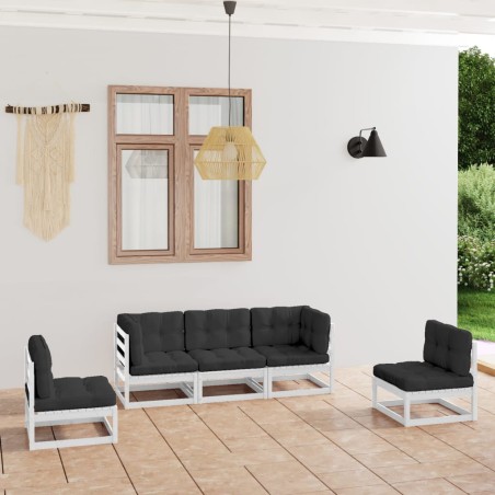 vidaXL Juego de muebles de jardín 5 pzas y cojines madera pino maciza