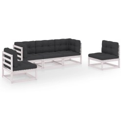 vidaXL Juego de muebles de jardín 5 pzas y cojines madera pino maciza