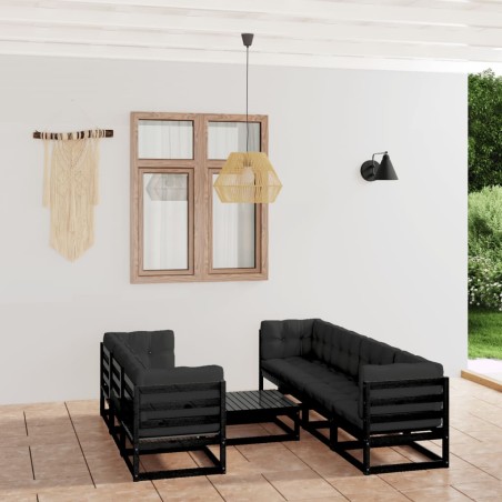 vidaXL Juego de muebles de jardín 8 pzas y cojines madera pino maciza