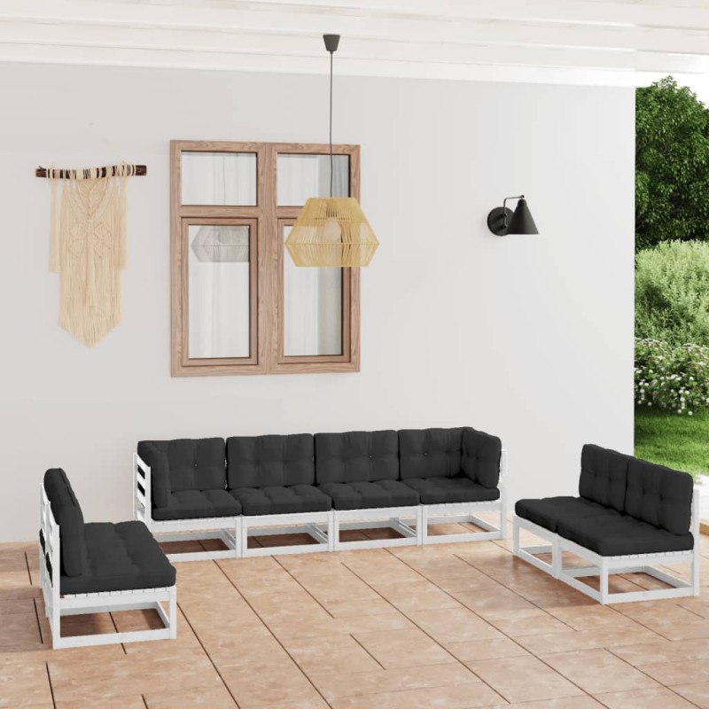 vidaXL Juego de muebles de jardín 8 pzas y cojines madera pino maciza vidaXL Juego de muebles de jardín 8 pzas y cojines madera pino maciza