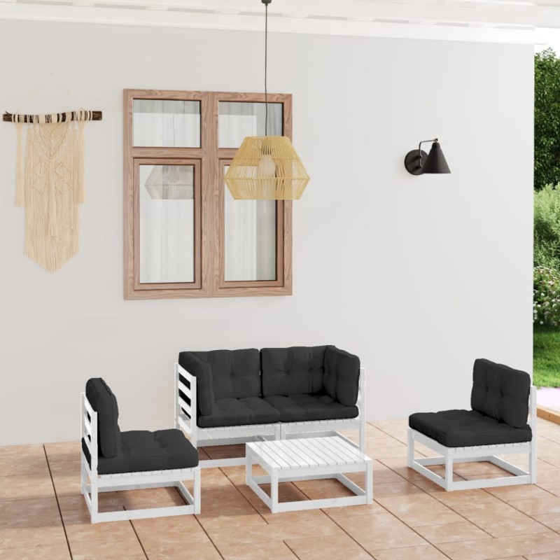 vidaXL Juego de muebles de jardín 5 pzas y cojines madera pino maciza vidaXL Juego de muebles de jardín 5 pzas y cojines madera pino maciza