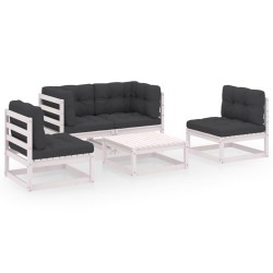 vidaXL Juego de muebles de jardín 5 pzas y cojines madera pino maciza