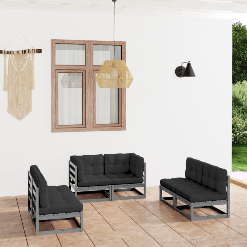 vidaXL Juego de muebles de jardín 6 pzas y cojines madera pino maciza