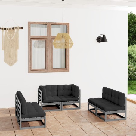 vidaXL Juego de muebles de jardín 6 pzas y cojines madera pino maciza