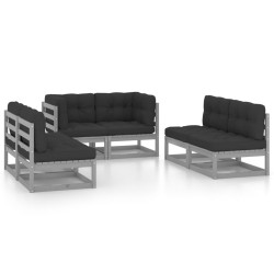 vidaXL Juego de muebles de jardín 6 pzas y cojines madera pino maciza