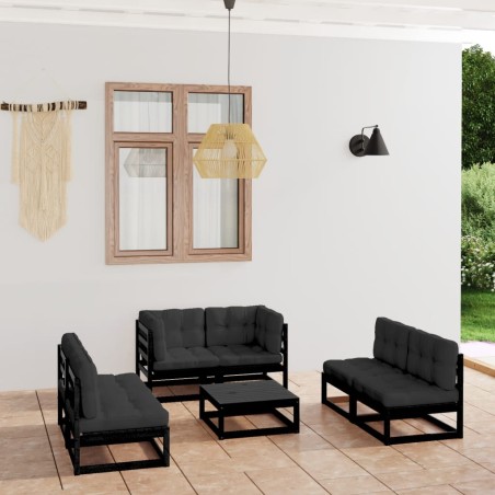 vidaXL Juego de muebles de jardín 7 pzas y cojines madera pino maciza