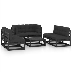 vidaXL Juego de muebles de jardín 7 pzas y cojines madera pino maciza