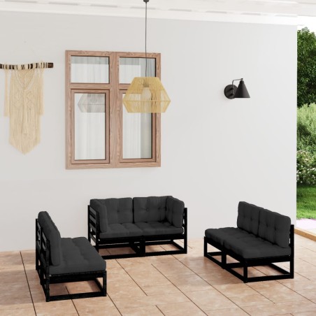 vidaXL Juego de muebles de jardín 6 pzas y cojines madera pino maciza