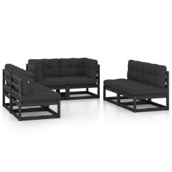 vidaXL Juego de muebles de jardín 6 pzas y cojines madera pino maciza
