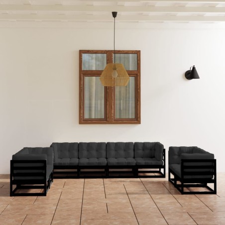 vidaXL Juego de muebles de jardín 8 pzas y cojines madera pino maciza