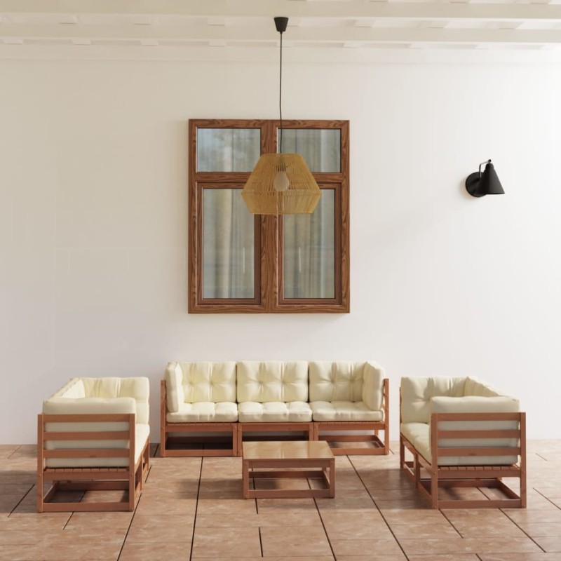 vidaXL Muebles de jardín 8 piezas con cojines de madera de pino maciza vidaXL Muebles de jardín 8 piezas con cojines de madera de pino maciza