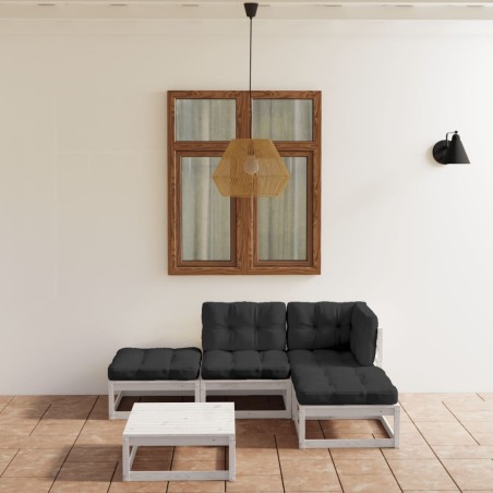 vidaXL Juego de muebles de jardín 5 pzas y cojines madera pino maciza