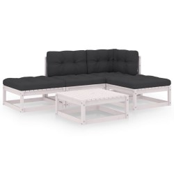 vidaXL Juego de muebles de jardín 5 pzas y cojines madera pino maciza