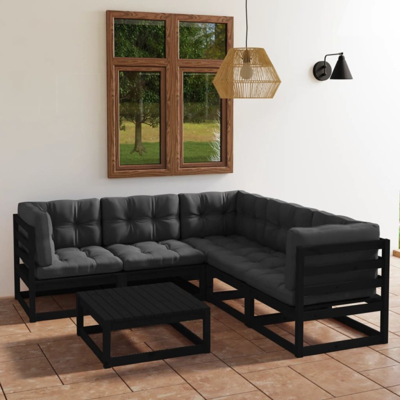 vidaXL Juego de muebles de jardín 6 pzas y cojines madera pino maciza vidaXL Juego de muebles de jardín 6 pzas y cojines madera pino maciza