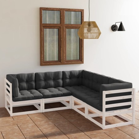 vidaXL Juego de muebles de jardín 5 pzas y cojines madera pino maciza