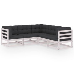 vidaXL Juego de muebles de jardín 5 pzas y cojines madera pino maciza