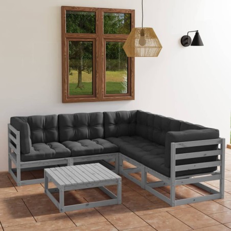 vidaXL Juego de muebles de jardín 6 pzas y cojines madera pino maciza