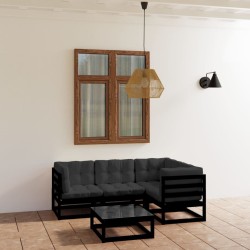 vidaXL Juego de muebles de jardín 5 pzas y cojines madera pino maciza