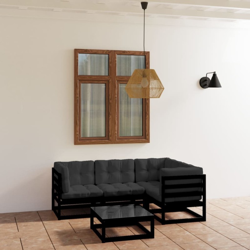 vidaXL Juego de muebles de jardín 5 pzas y cojines madera pino maciza vidaXL Juego de muebles de jardín 5 pzas y cojines madera pino maciza