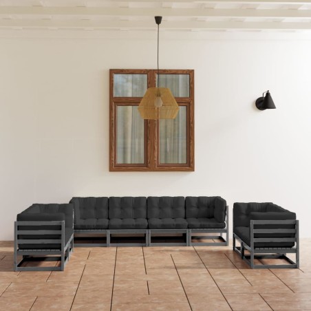 vidaXL Juego de muebles de jardín 8 pzas y cojines madera pino maciza