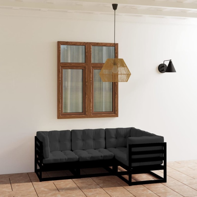 vidaXL Juego de muebles de jardín 4 pzas y cojines madera pino maciza vidaXL Juego de muebles de jardín 4 pzas y cojines madera pino maciza