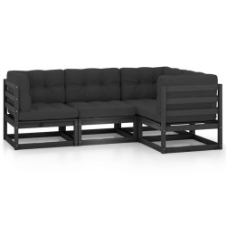 vidaXL Juego de muebles de jardín 4 pzas y cojines madera pino maciza