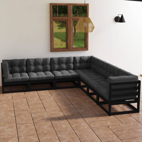 vidaXL Juego de muebles de jardín 7 pzas y cojines madera maciza pino