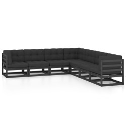 vidaXL Juego de muebles de jardín 7 pzas y cojines madera maciza pino