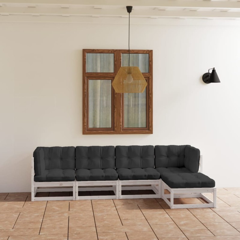 vidaXL Juego de muebles de jardín 5 pzas y cojines madera pino maciza vidaXL Juego de muebles de jardín 5 pzas y cojines madera pino maciza