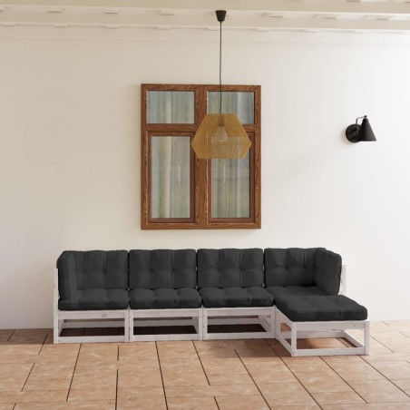 vidaXL Juego de muebles de jardín 5 pzas y cojines madera pino maciza