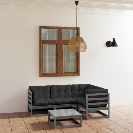 vidaXL Juego de muebles de jardín 5 pzas y cojines madera pino maciza