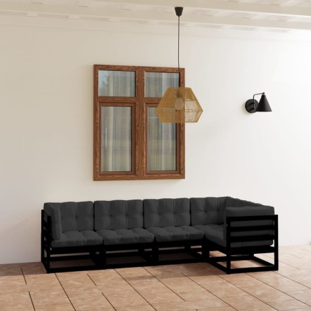 vidaXL Juego de muebles de jardín 5 pzas y cojines madera pino maciza