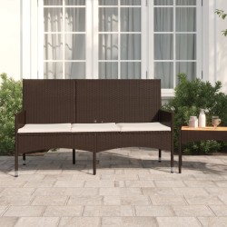 vidaXL Banco de jardín de 3 plazas con cojines ratán sintético marrón