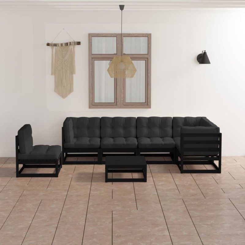 vidaXL Juego de muebles de jardín 7 pzas y cojines madera maciza pino