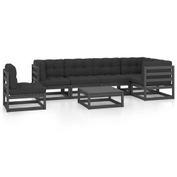 vidaXL Juego de muebles de jardín 7 pzas y cojines madera maciza pino