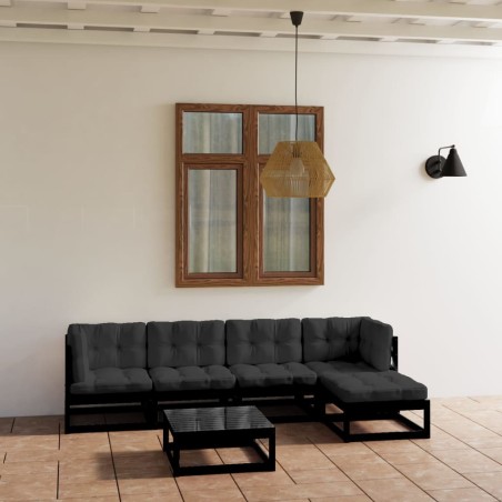 vidaXL Juego de muebles de jardín 6 pzas y cojines madera pino maciza
