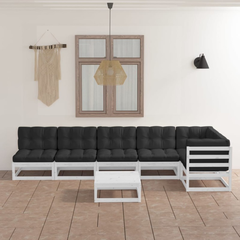 vidaXL Muebles de jardín 7 piezas con cojines de madera de pino maciza vidaXL Muebles de jardín 7 piezas con cojines de madera de pino maciza