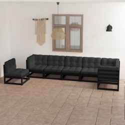 vidaXL Juego de muebles de jardín 7 pzas y cojines madera maciza pino