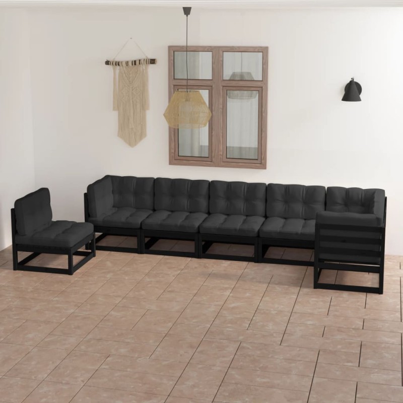 vidaXL Juego de muebles de jardín 7 pzas y cojines madera maciza pino