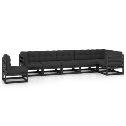 vidaXL Juego de muebles de jardín 7 pzas y cojines madera maciza pino